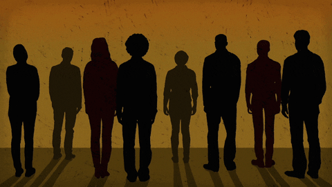 Many silhouettes of people are shown.