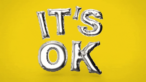 A GIF of silver balloons that say "It's OK"